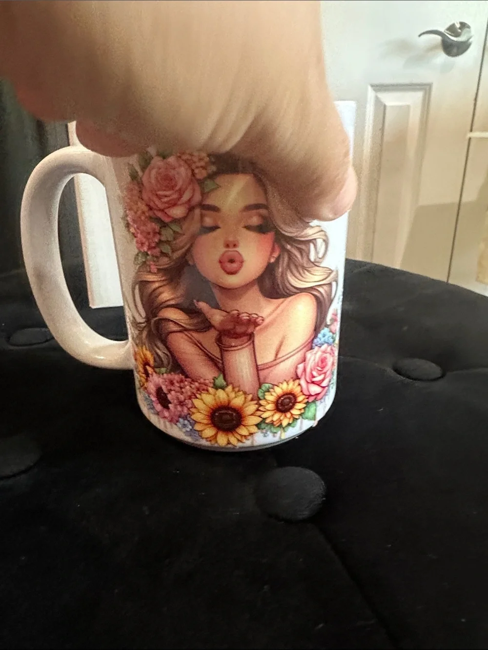 NEW Floral Kiss Art Ceramic Coffee Mug - Colorful Floral Design